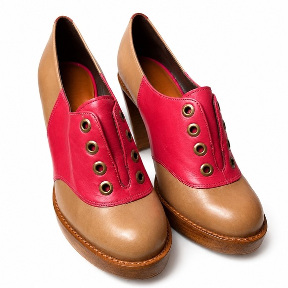 Cole Haan Shoes - COLE HAAN Stephanie Air Oxford Pumps Sz 7B Tan Pink Colorblock Leather Steampunk